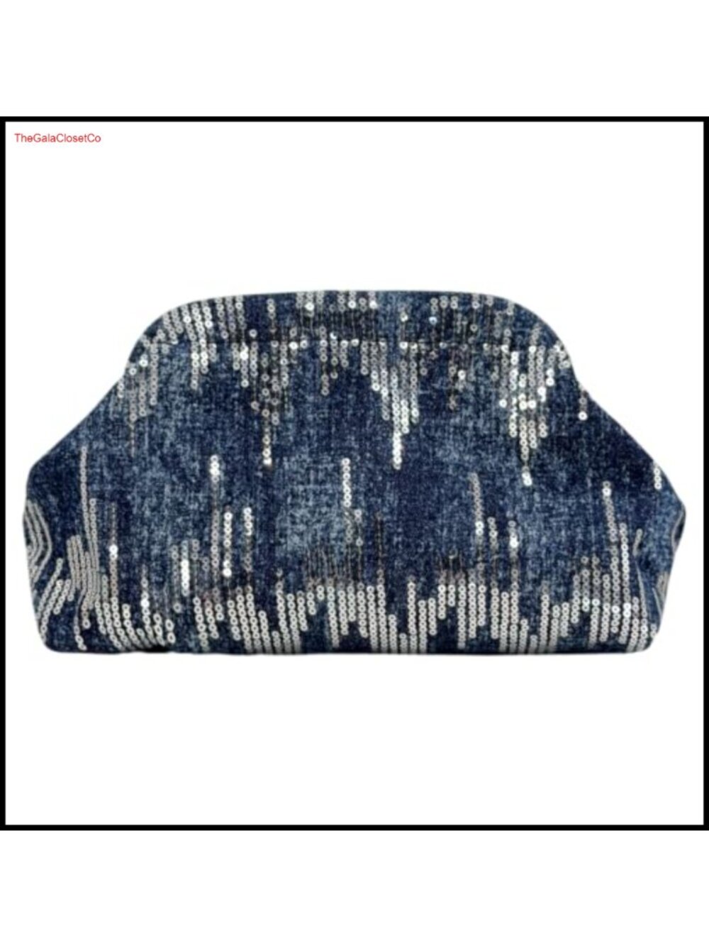 Bohemian Denim Sequin Clutch Purse Metal Frame Evening Bag